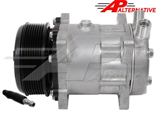 Aftermarket Sanden Compressor SD7 H15, 4.7" Serpentine Clutch, Vertical 8 and 10 O-Ring